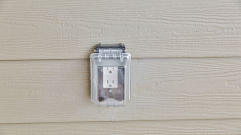 Exterior water protected GFCI outlets.