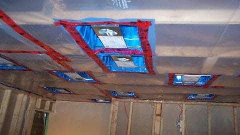 Completely poly sealed ceiling with sealed wiring holes.